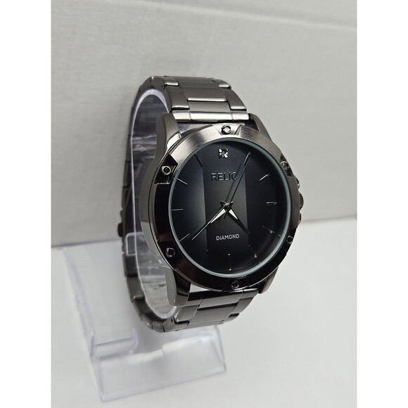 Relic By Fossil Rylan Diamond Black Steel Mens Quartz Watch ZR97014 New Battery - Picture 3 of 11